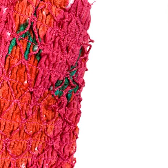 Farm Rio Red Pepper Smocked Tie Ruffle Hem Beaded Strap Dress Red Small - Picture 14 of 14